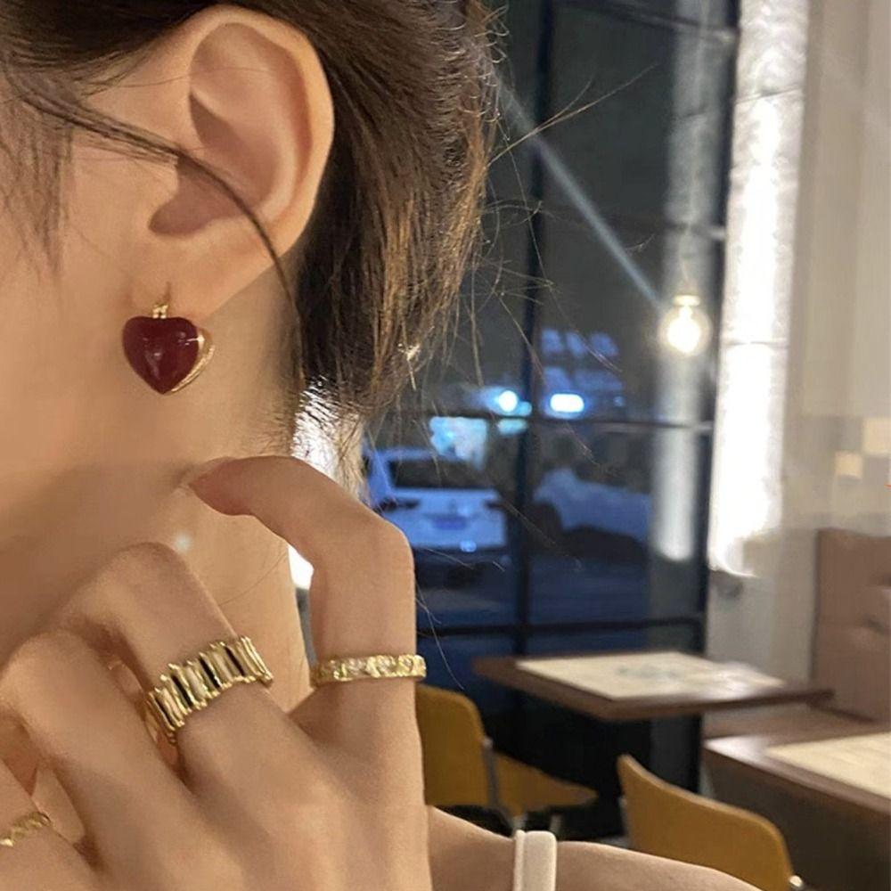 Glaze Vintage Elegant Enamel Stud Earrings Heart Ear Buckle Women Jewelry Korean Style Earrings