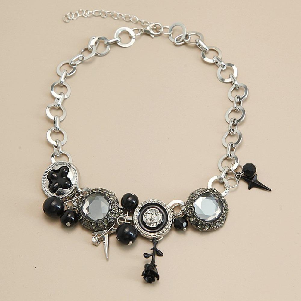Flower Rhinestone Beads Necklace Crystal Clavicle Chain Choker Charm Gothic Necklace Party