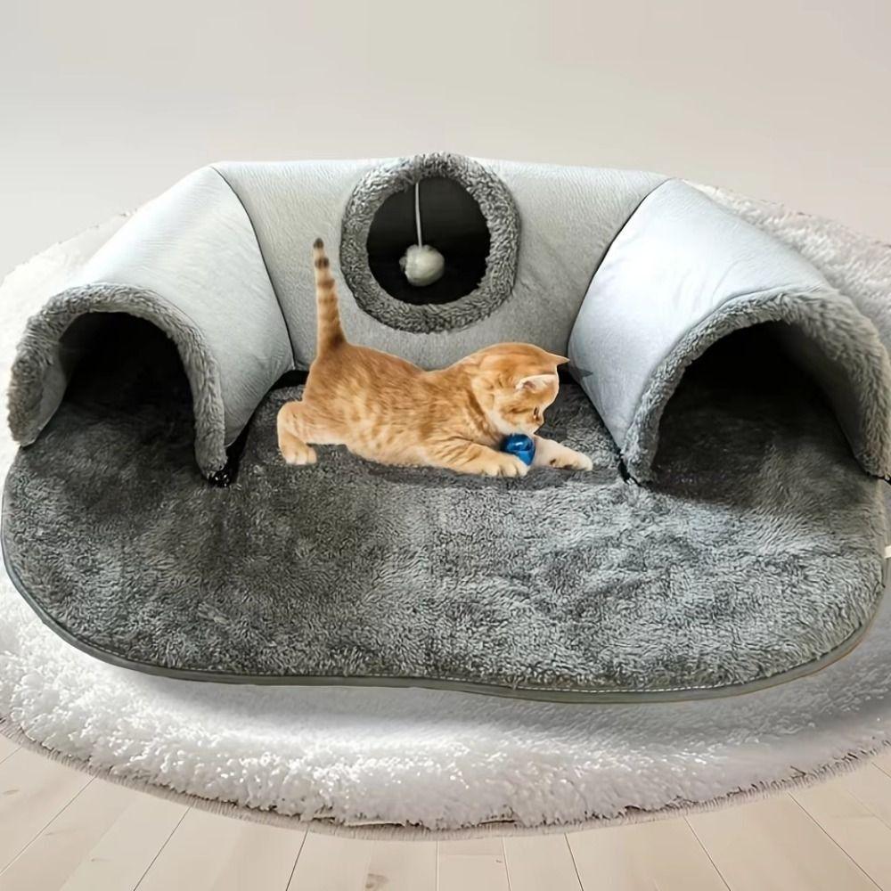 U-shaped Cat Tunnel Bed Removable Washable Play Mat Warm Cat House  Pet Interactive