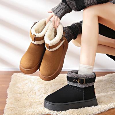 Chunky Platform Snow Boots for Women Winter Faux Suede Short Booties With Faux Fur Lining Women's Anti-Slip Warm Comfortable Fleece Ankle Boots Shoes