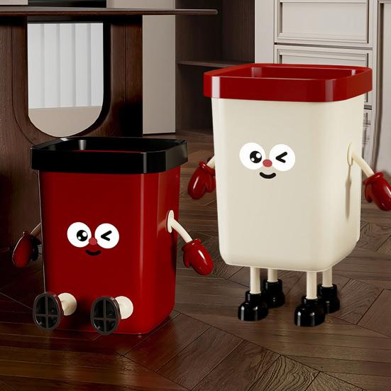 Cartoon Trash Can 12L/15L Household Waste Bin Open Top Cute Garbage Can with Legs Hands for Kitchen Bathroom Office Bedroom
