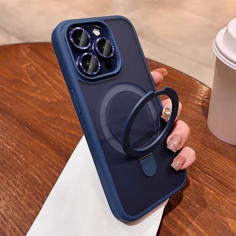 Phone Case for Apple iPhone 16 Pro Max - Silicone Rotating Stand Holder Creative Shockproof Full Cover for iPhone 16/15/14/13/12/11/Pro/Plus/ProMax