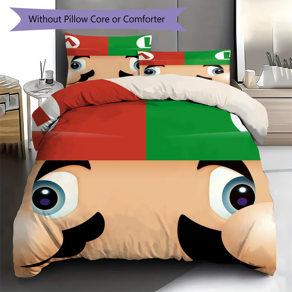 Super Mario Bros Themed Duvet Cover Set Polyester Microfiber Soft Comforter Cover Bedroom Decor -QJY