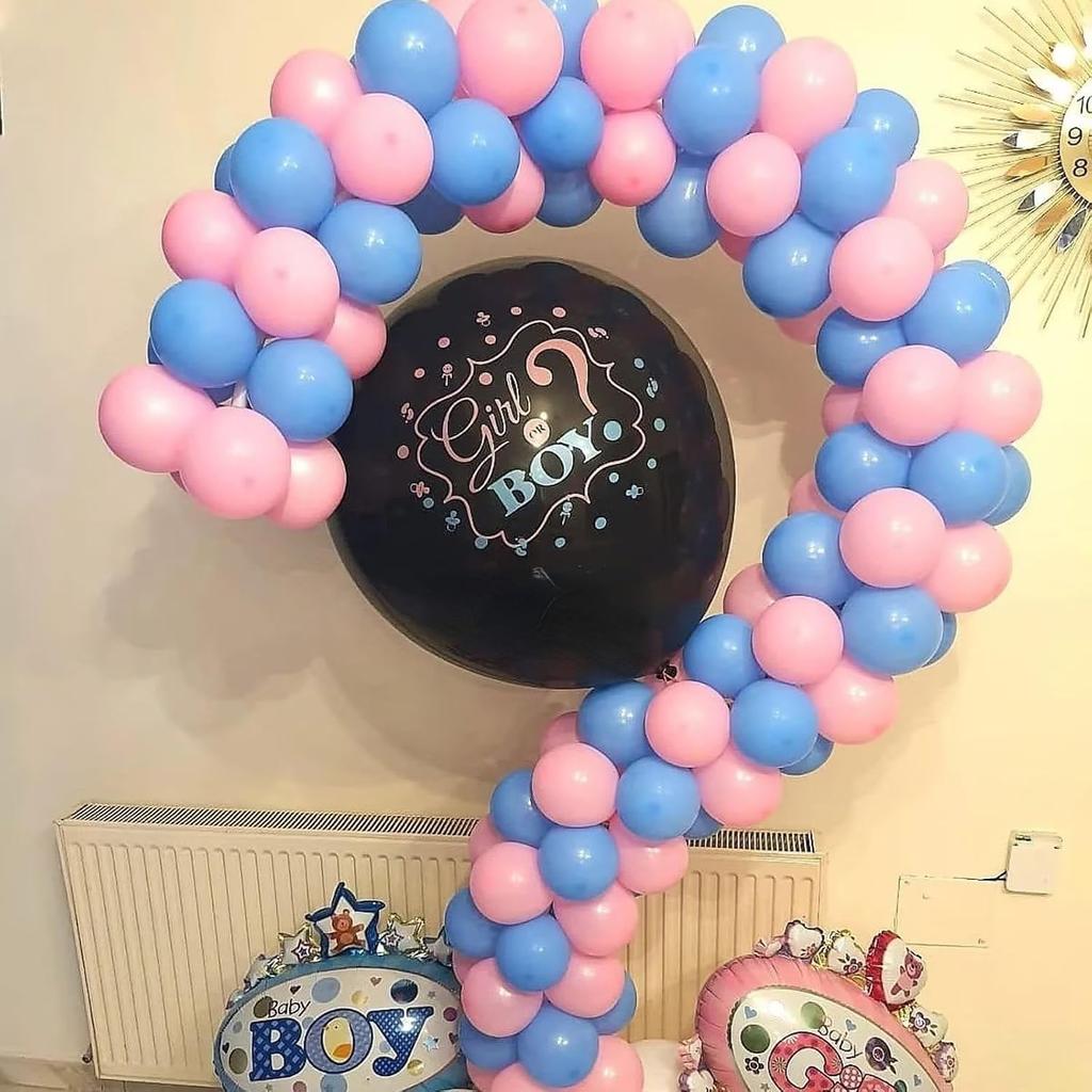 Pink and Blue Balloon Arch Kit, 100pcs Light Blue Macaron Pink Balloon Garland Kit for Gender Reveal, Different Sizes Baby Blue Pastel Pink Balloons