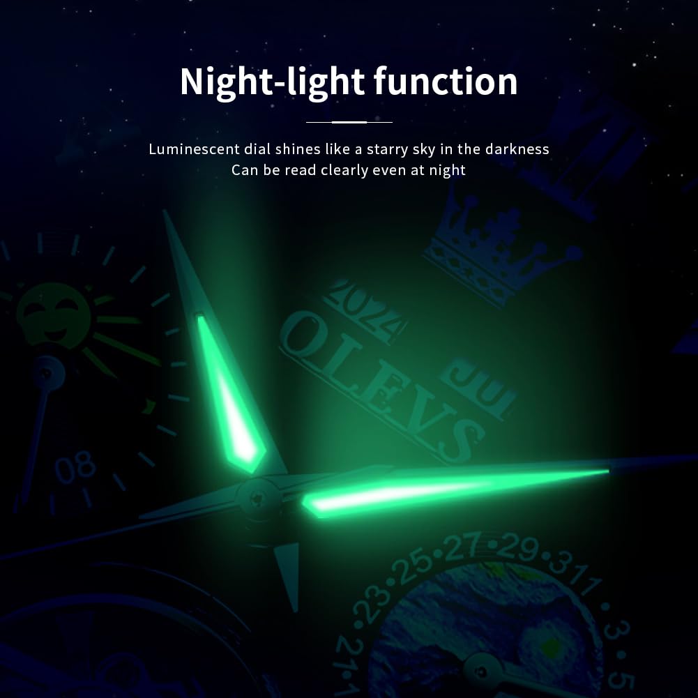 OLEVS Automatikuhr Mechanisch Skelett Diamant Beliebt Kalender Wasserdicht Datum Leuchtend Uhr für Herren Edelstahl Stilvoll Marke Schwarz Herren