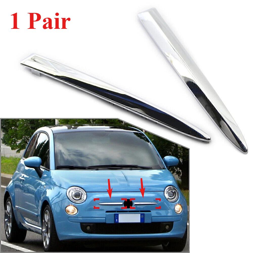 

735455041 735455042 Pair Car Front Bumper Upper Molding Chrome Carbon Trim For FIAT 500 2008‑2015 Front Bumper Lower Grill Trim Upper-Electroplating