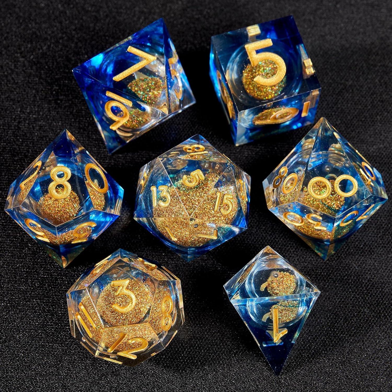 

Набор игральных костей DND Magic Rings Sharp Edge Resin Dice с металлической коробкой, прозрачные игральные кости ручной работы Lightning Polyhedral Dice RPG, игральные кости MTG Pathfinder Shadowrun синий