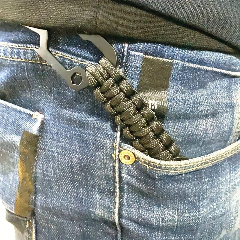 WTEMPO 4PCS Outdoor Mountaineering Key Chains Multifunctional Zinc Alloy Mountaineering Buckle Stainless Steel Weave Key Chain with Ring