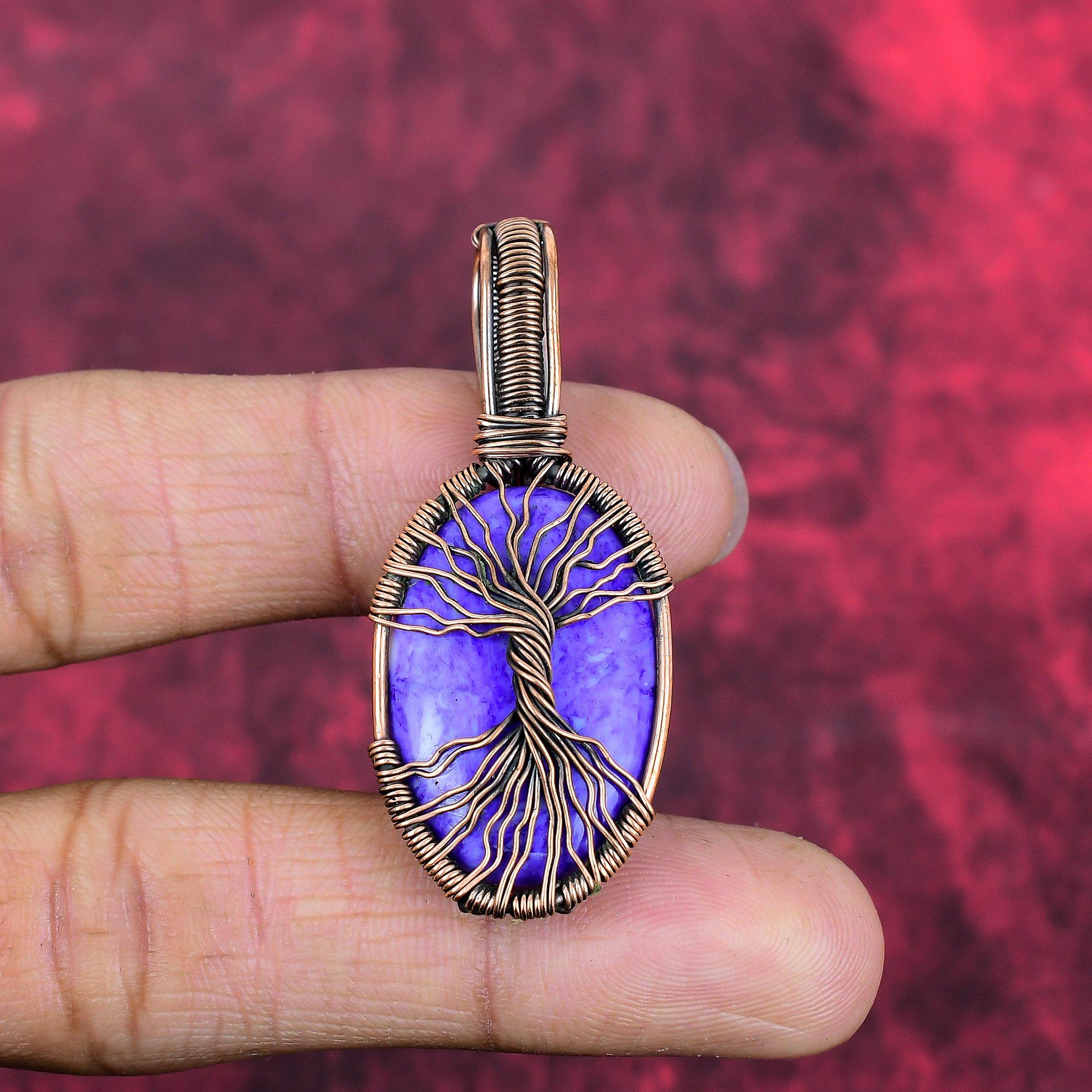 Tree of life charoite pendant copper wire wrapped pendant tree of life jewelry gemstone handmade pendant copper jewelry anniversary gifts