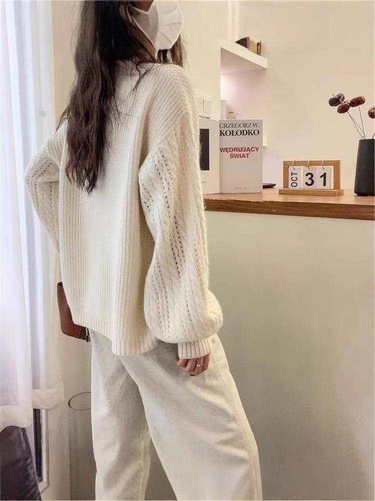 Women's Heavyweight Wool Round Neck Sweater, Autumn/Winter Korean Style, Twisted Cable Knit, Long Sleeve, Warm Cashmere Base Layer