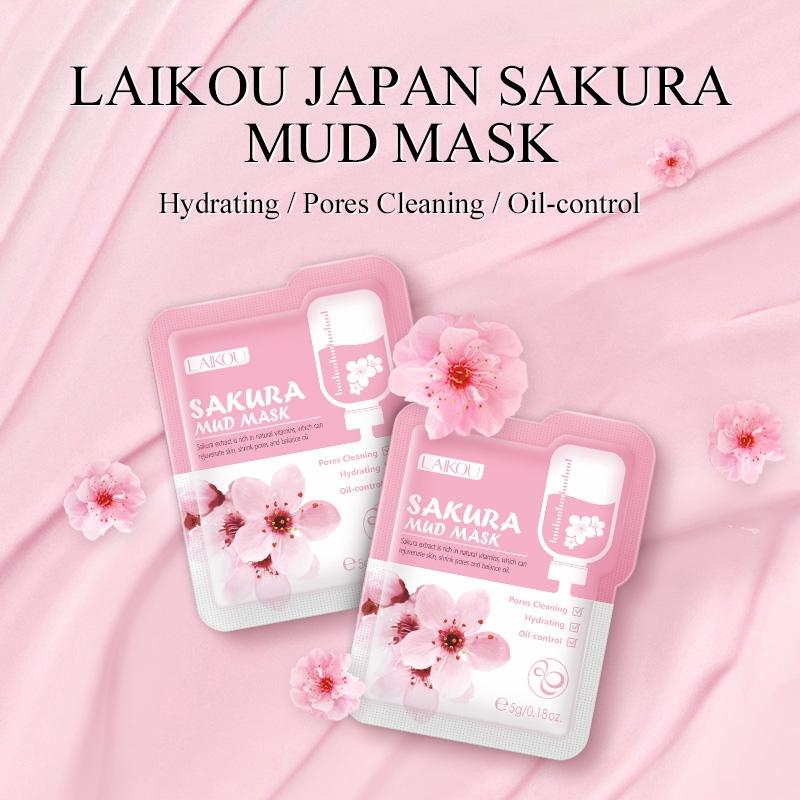 LAIKOU Sakura Face Mud Mask Whitening Cleansing Shrink Pores Reduce Acne Blackheads12pcs