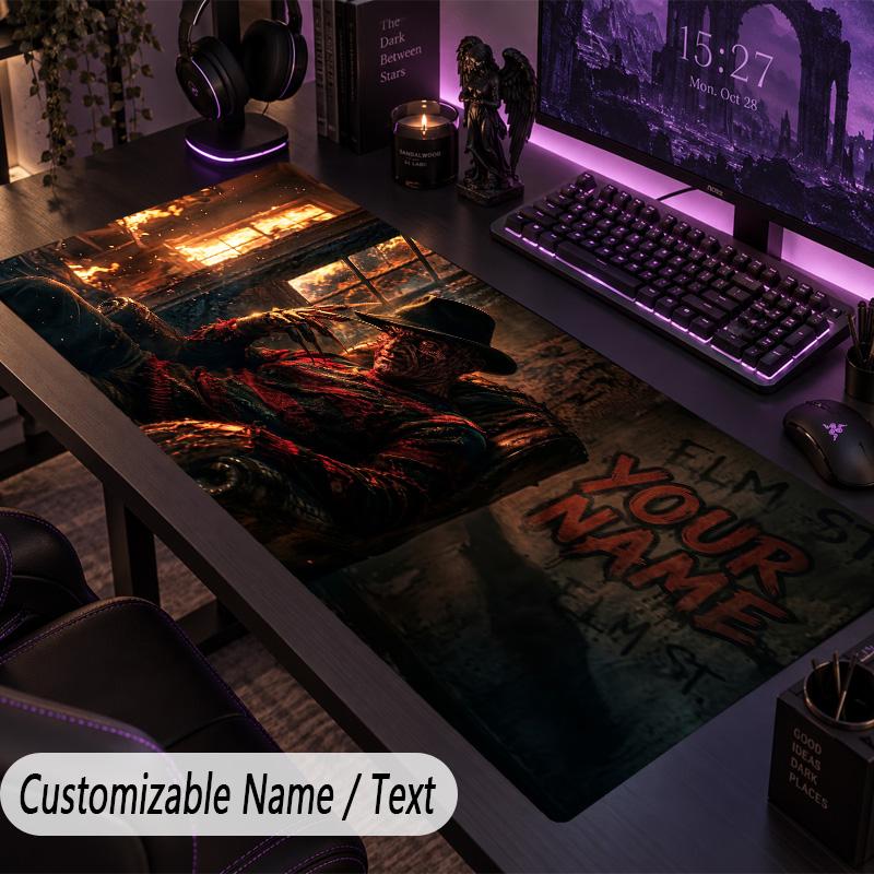 Custom Text Big Mousepad, Extended Desk Pad For Laptop Work GameA Nightmare On Elm Street Freddy Krueger
