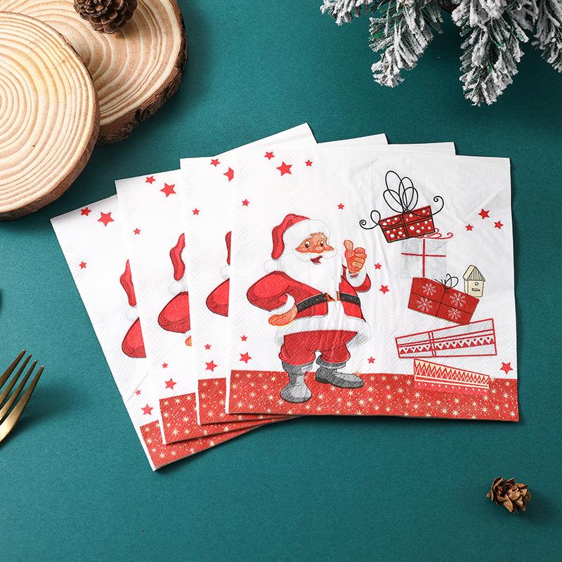 Santa Claus Printed Disposable Paper Napkins - Virgin Wood Pulp, Festive Table Decor