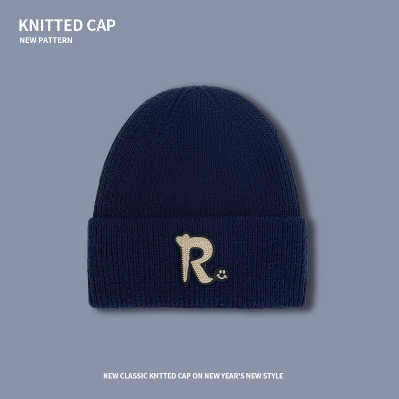 R Buchstabe süß cool vielseitig trendig Strickmütze Herbst und Winter verdickt warm Ohrenschützer Wollärmel Kopf Kältemütze