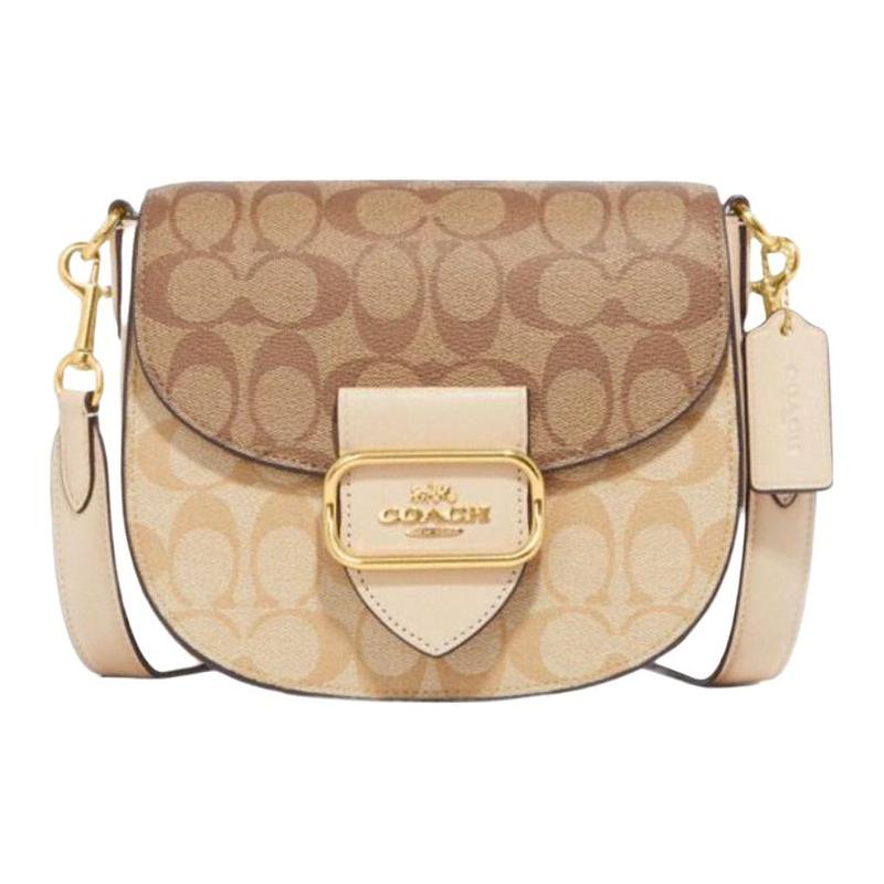 Coach Morgan 20 Snap-fastening Detachable Shoulder Strap Cowhide Saddle Bag Crossbody Shoulder Bag Small Size Women's Light Khaki
