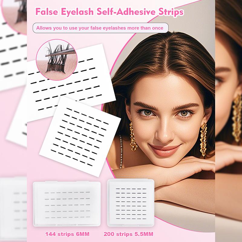 144/200Pcs False Eyelashes Glue Strips, Black Glue-Free Jelly Self-Adhesive Eyelashes Strips, False Eyelashes Makeup Tools