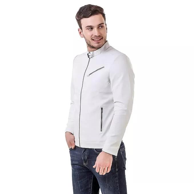 AL KHALID Men's NEW Arrival 100% Genuine Lambskin Classy White Biker Zip Up Leather Jacket