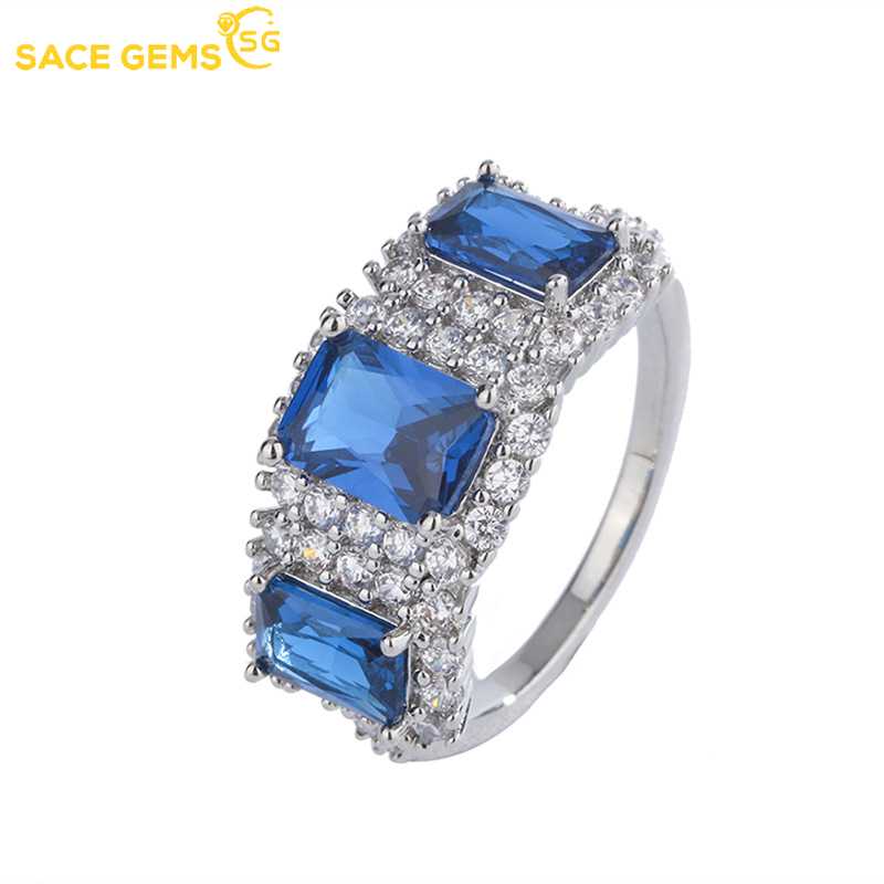 

SACE GEMS классическое кольцо из медного сплава с цирконом женские ювелирные изделия свадебный подарок для вечеринки 6 синий