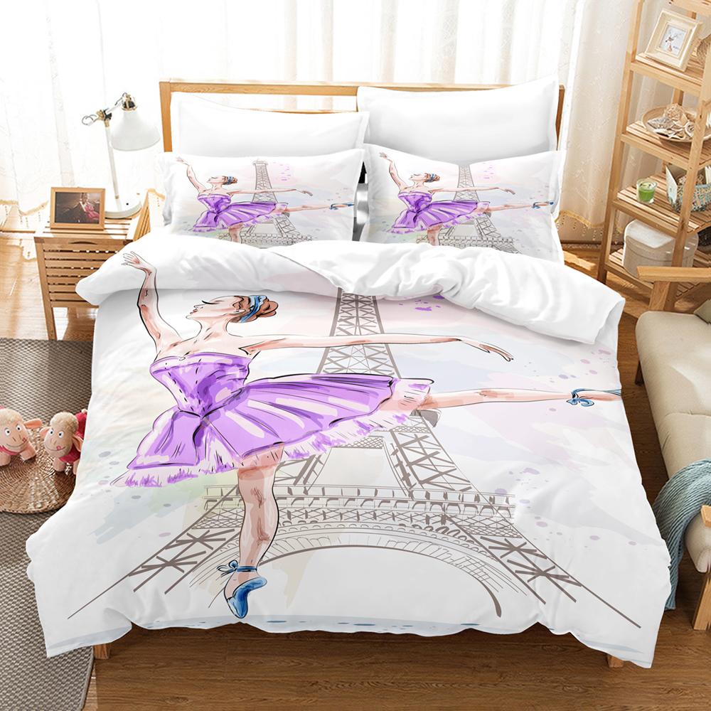 Kreslený Balet Povlečení Sada Princeznovský Styl Tančící Dívka 3D Tisk King Queen pro Dívky Ženy Teen Tanečnice Polyesterová Ložní Sada