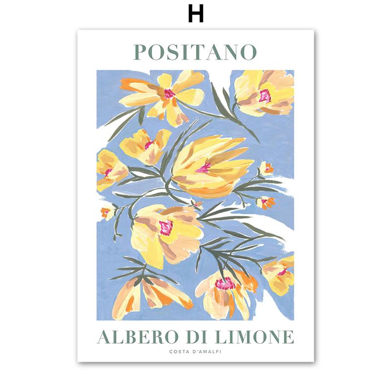 Valencia Orange Positano Lemon Flowers Leaves Wall Art Print CanvasNordic Poster Painting  Wall Pictures For Living Room Decor