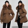 Women's Korean Style Loose Fit Winter Down Cotton Coat with Waist-Cinching and Thickened Velvet Lining