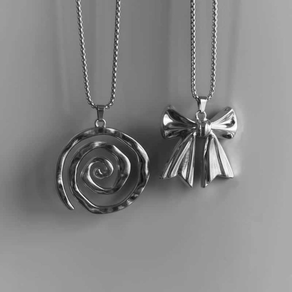 Bohemian Mode Silberfarbe Geometrisches Gewinde Wirbel Symbol Schleife Anhänger Halskette für Männer Frauen Retro Einfacher Strand Schmuck Geschenke