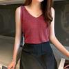 Korean Elegant Shiny Silk V-Neck Sleeveless Versatile Casual Knitted Vest For Women
