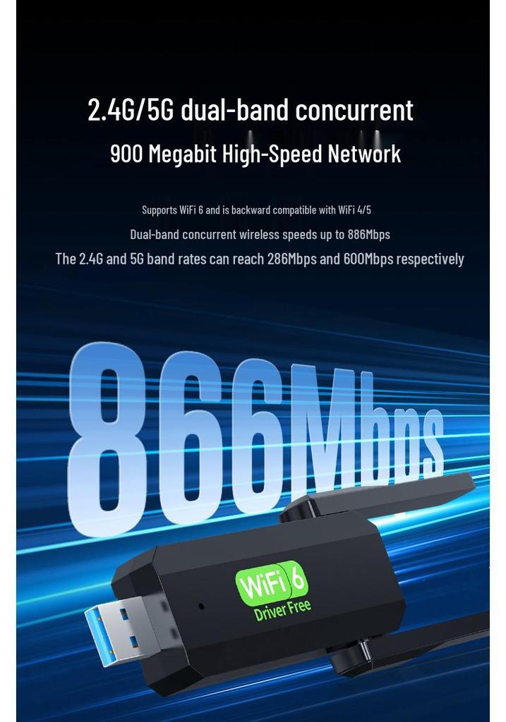 1300m Dual-Band USB Wireless Network Card - 5G Gigabit High-Speed WiFi for Desktop & Laptop (Driver-Free)