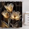 Black Gold Floral Shower Curtain, Vintage Botanical Blossom Print, Waterproof Polyester Bathroom Decor