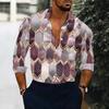 Men Collared Shirt Purple Gray Watercolor Geometric Gold Line Hexagon Print Long Sleeve Top