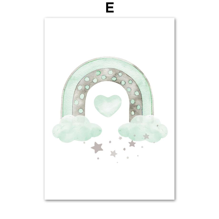 

Elephant Balloon Rainbow Moon Stars Cloud Swing Baby Kids Posters Wall Art Nursery Canvas Prints Home Kids Room Decor Pictures 13X18 cm No Framed