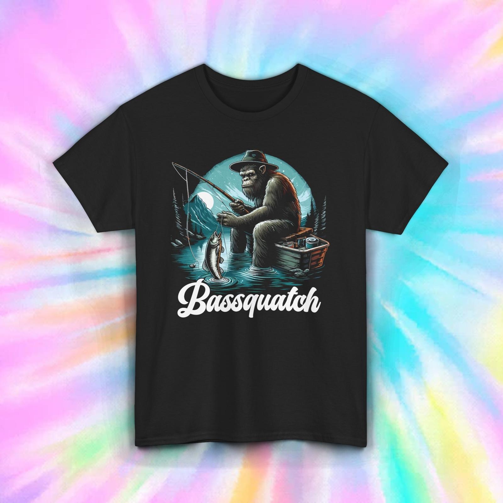 Bassquatch Fishing T-Shirt Mens Womens Tees Top | Funny Bigfoot Fisherman | Outdoor Humor | S-5XL 2XL