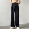 Men Suit Pants Straight Wide Leg Loose Belted Adjustable Waist Solid Color Formal Business Style Streetwear Full Length Casual Office Wear Trousers