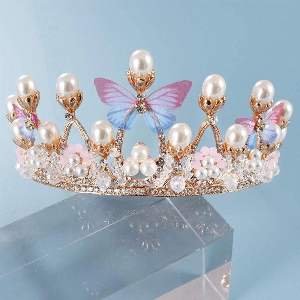 Rhinestone Princess Crown Handmade Wedding Tiara Elegant Design Pearl Headband  Girls Fashion