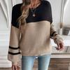 Damen Rundhals Langarm Strickpullover Oversized Farbblock Pendler Pullover
