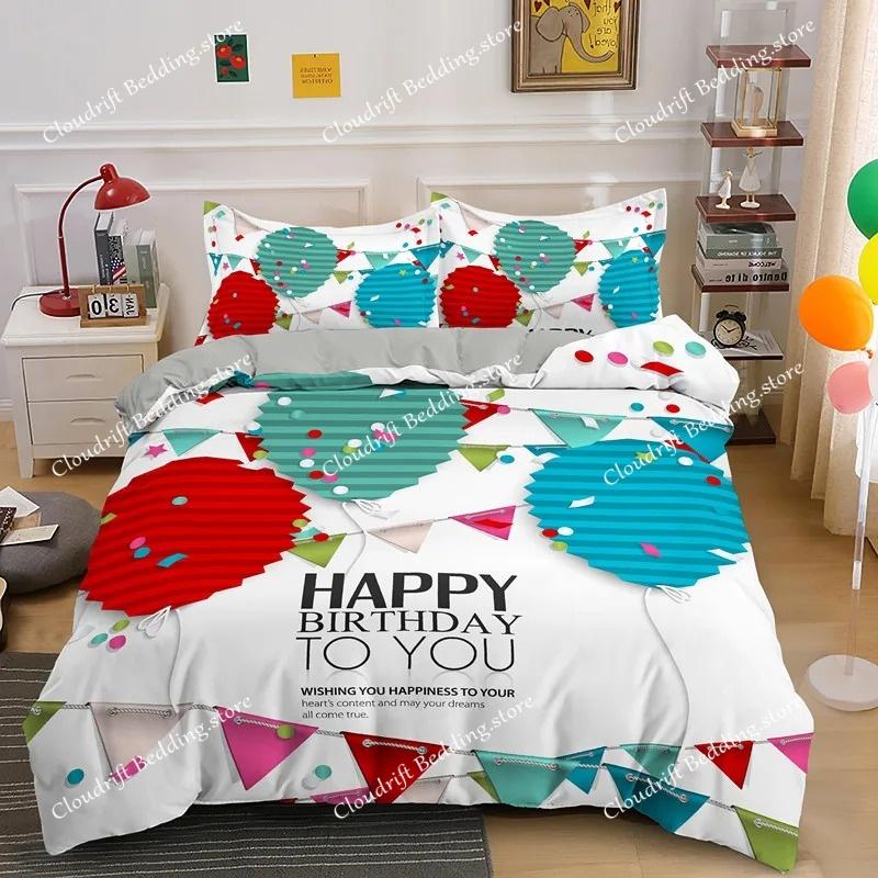 Happy Birthday Gift Bedding Set Party Festival Duvet Cover KingQueen For Kids Boys Girls Cartoon Polyester Quilt Cover
