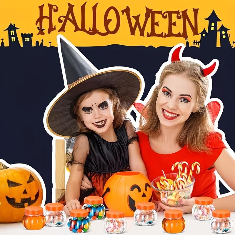 5/10 Stück Kürbisglas Transparente Kunststoff-Süßigkeitengläser mit Deckel Halloween-Partys Süßigkeitsboxen Snack-Kekse Getreide-Tee Organisation
