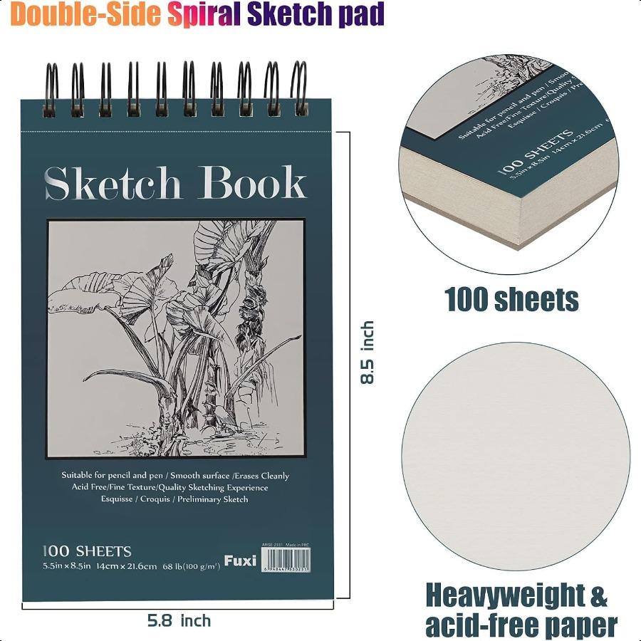 5.5 X 8.5 Sketchbook Set Top Spiral Bound Sketch Pad 2 Pack 100 Sheets Each 68lb 100gsm Drawing Paper Pad Art Sketch Book for D