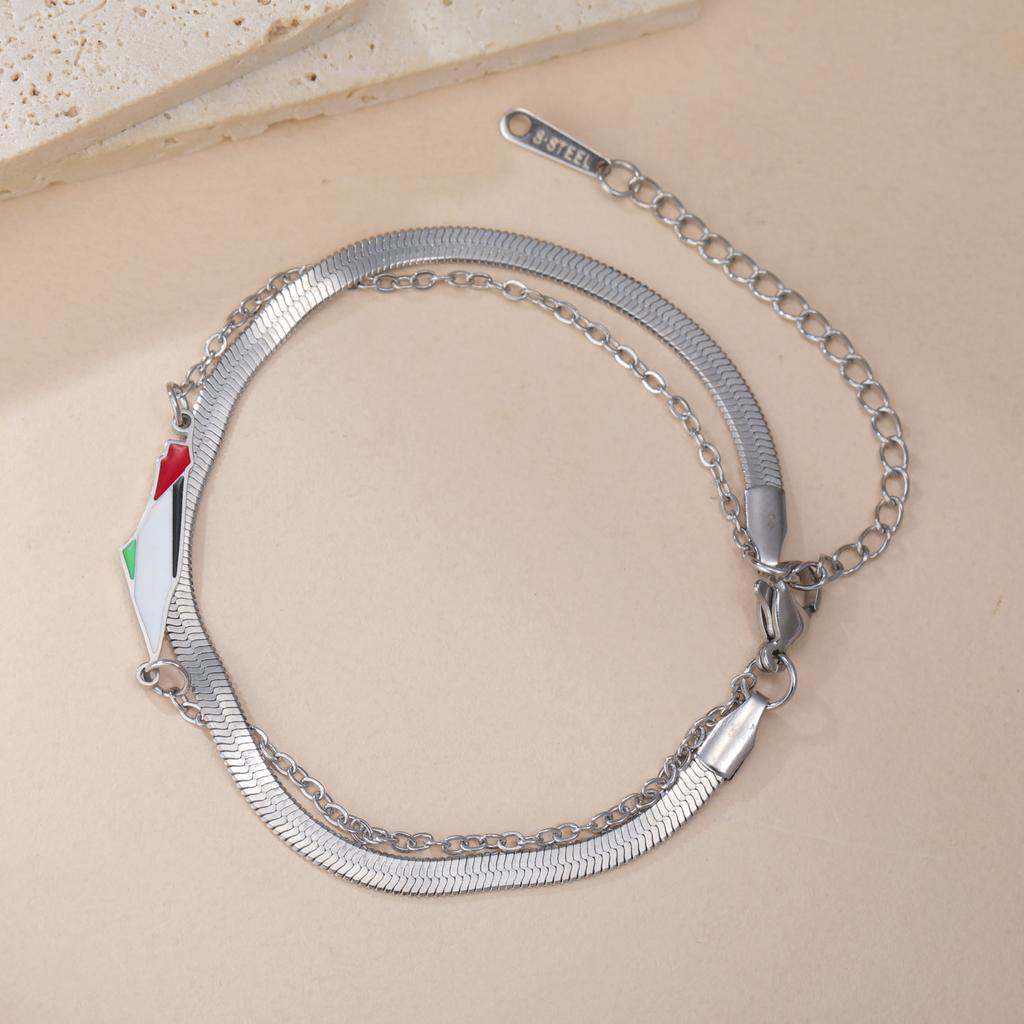 Fashion Nation Israel and Palestine Map Bracelet Drip Oil Craft Double Layer Snake Chain Geographic Bracelet Jewelry Gift