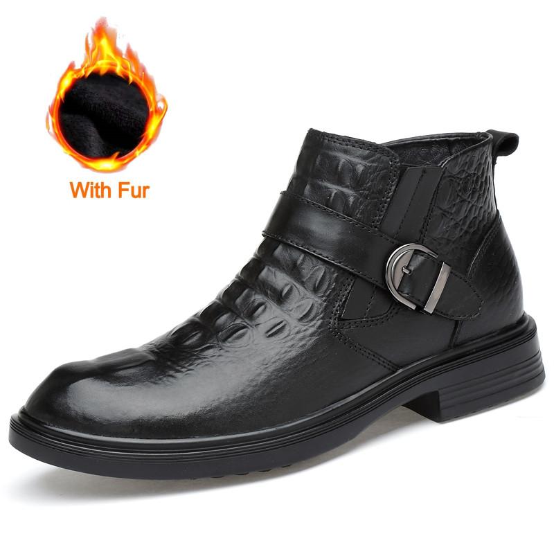 Men Formal Boots Luxury Brand Business Men Shoes High Top Winter Boots Men Boots Crocodile Leather Shoes Non-Slip Ankle Boots