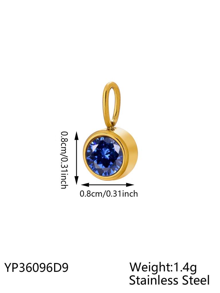 CARLIDANA Waterproof 12 Month Crystal Birthstone 14K Gold Plated Stainless Steel 8MM Birthstone Bezel Pendant DIY Charm