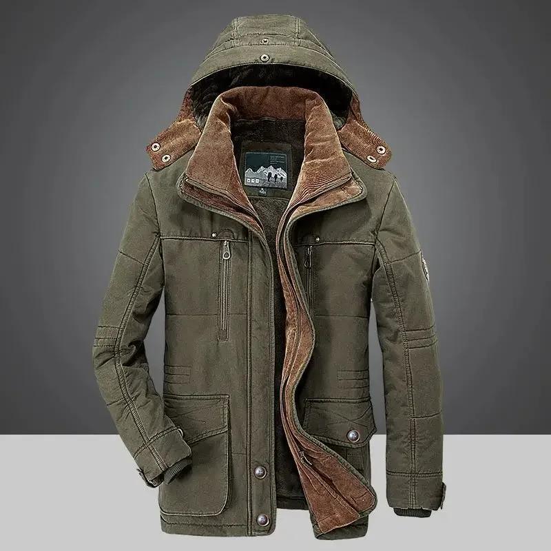 Solid Parkas Male Zipper Coat Large Size Clothing Parka Outdoor Men's Winter Jacket Plus Velvet Thick Warm Multi Pocket Jackets