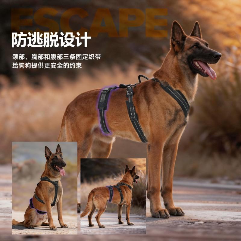 Reflective Adjustable Dog Harness With 3-Section Leash Outdoor Walking Escape-Proof Chest Vest In Black Red Blue
