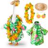4 Pcs Hawaiian Porch Goose Outfits with Wreath Glasses Straw Hat Yard Goose Clothes Goose Costume for Luau Lawn Outdoor Decor