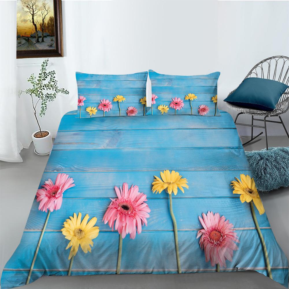 Flower Wood Board Series Polyester Quilt Cover Pillowcase Two Or Three-Piece Set 3D Digital Printing