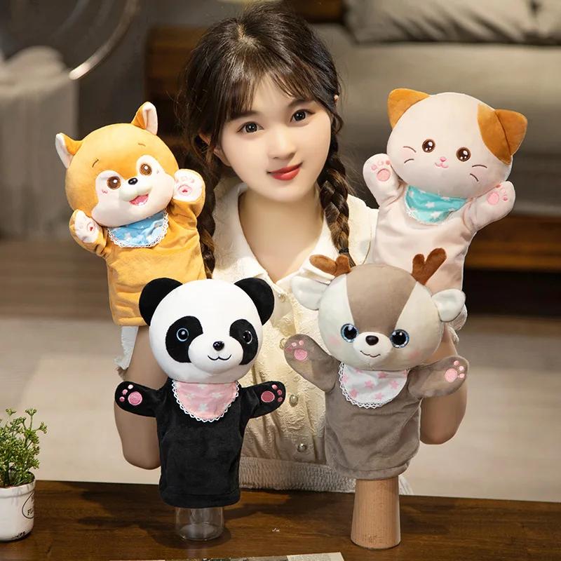 Funny Cute Cartoon Forest Animal Hand Puppet Plush Toys Soft Panda Sheep Kitten Deer Horse Toys Lovely Children Game Props