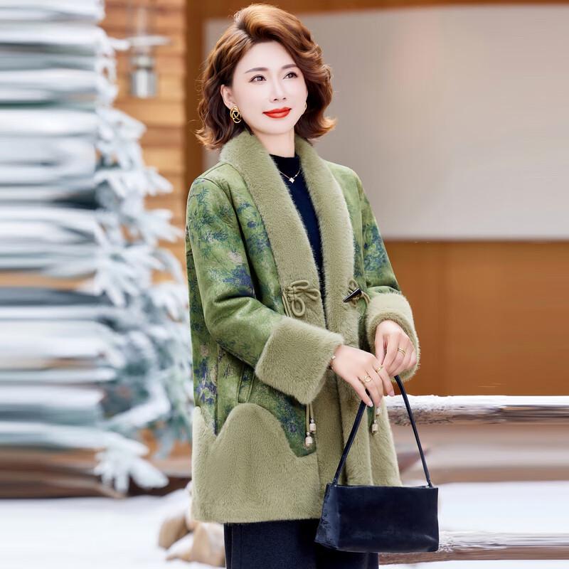 Mom's Elegant Floral Fleece Winter Coat