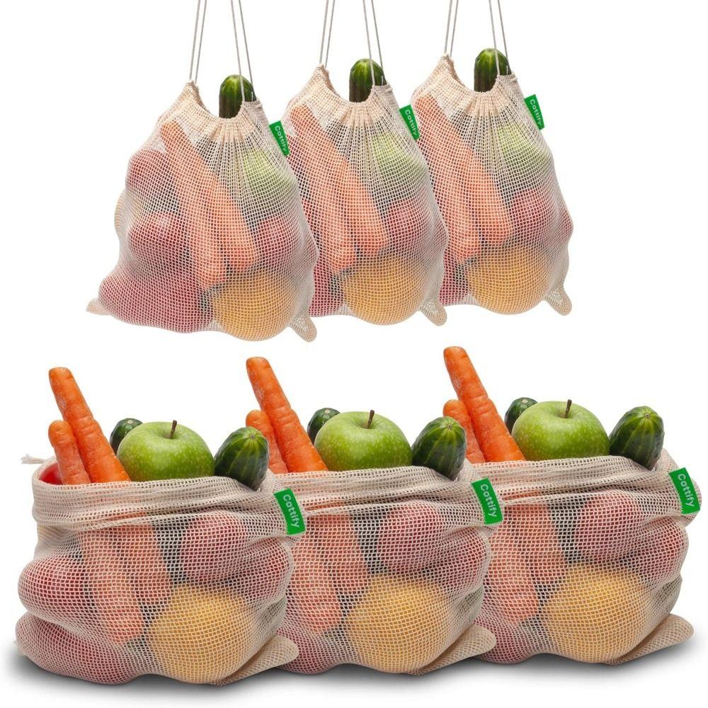 5Pcs Reusable Mesh Produce Bag Drawstring Vegetable Container Cotton Mesh Vegetable Bags  Fruit