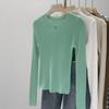 Pulover Tricotat Verde Mentă cu Gât Rotund pentru Femei - Croială Slim, Mânecă Lungă, Top Transparent de Primăvară/Toamnă