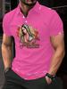 Men's Short-Sleeve Polo Shirt with Virgin Mary Print - Pink Lapel Collar Button-Front Buttoning Shirt, Full-Body Iconic Suitable for Dates, Beach